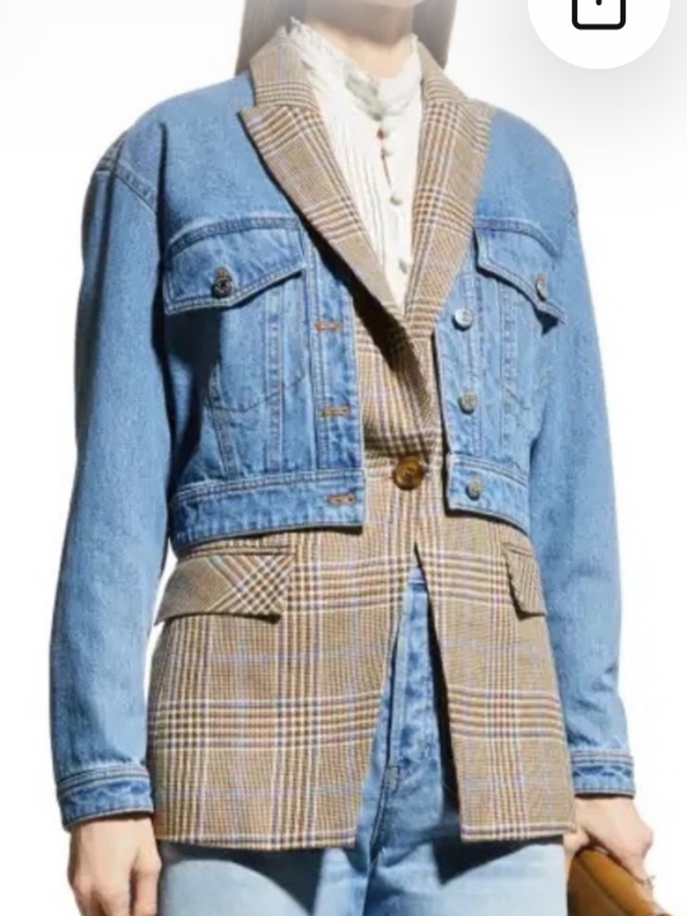 Veronica Beard Keaton Plaid Denim Combo Dickey Jacket Size Small Two Piece